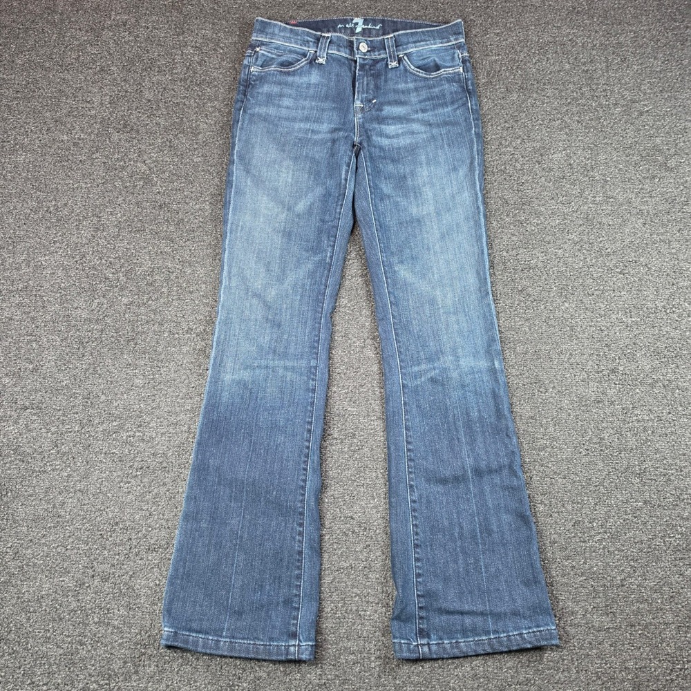 7 For All Mankind Flare Jeans Blue Womens 26x30 Low Rise Boho Denim Stretch USA